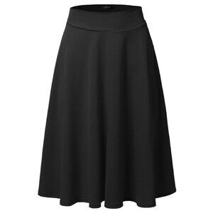 High Waist Flare A-Line Midi Skirt Elastic Waist Stretchy Plus Size